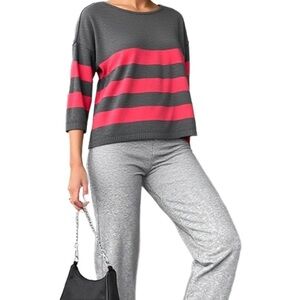 Gap Grey & Pink Preppy Striped Cotton & Cashmere Blend Knit Sweater Size XS